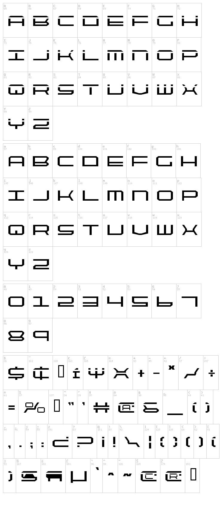 Quick Strike + Tech + Gear + Mark font map