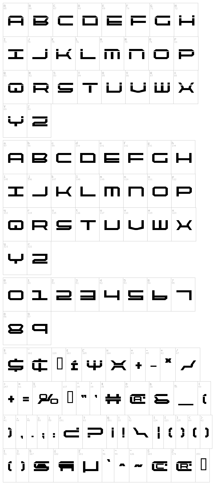 Quick Strike + Tech + Gear + Mark font map