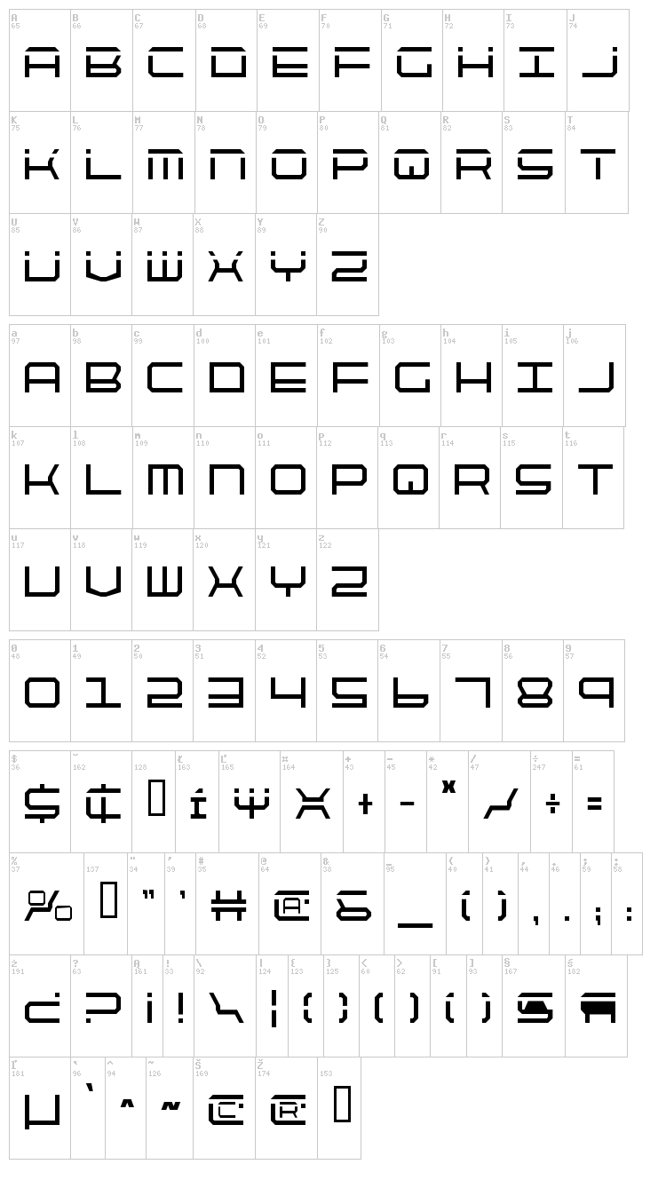 Quick Strike + Tech + Gear + Mark font map