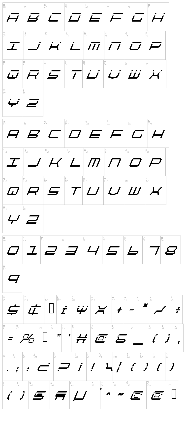 Quick Strike + Tech + Gear + Mark font map
