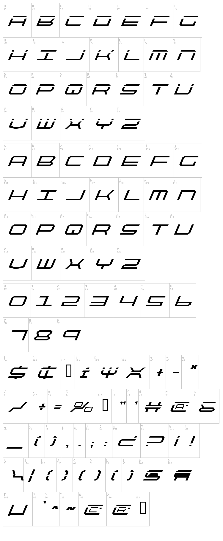 Quick Strike + Tech + Gear + Mark font map