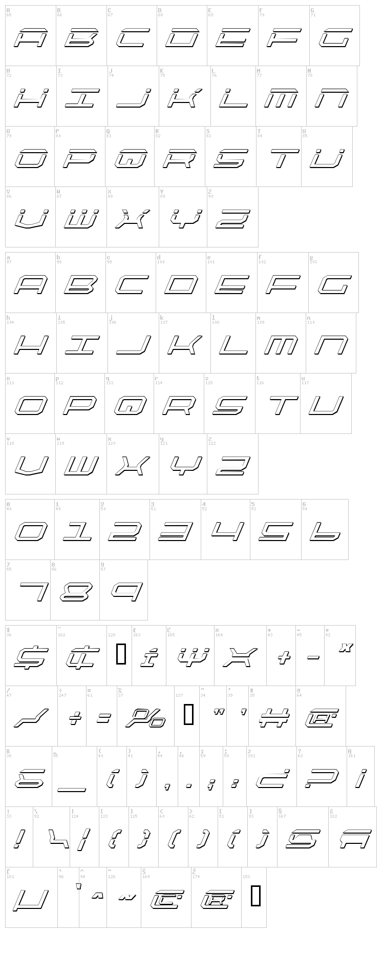 Quick Strike + Tech + Gear + Mark font map