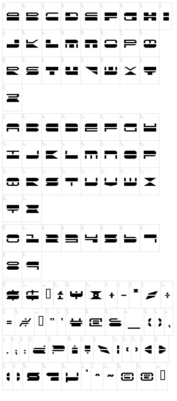 Quick Strike + Tech + Gear + Mark font map