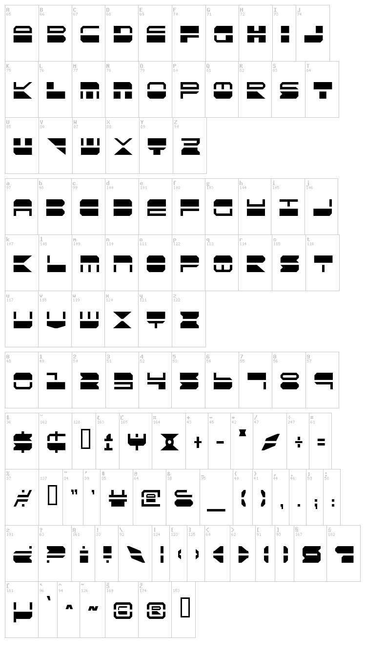 Quick Strike + Tech + Gear + Mark font map