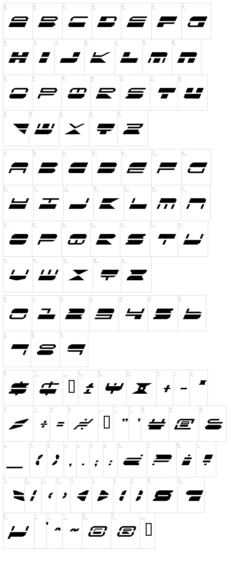 Quick Strike + Tech + Gear + Mark font map