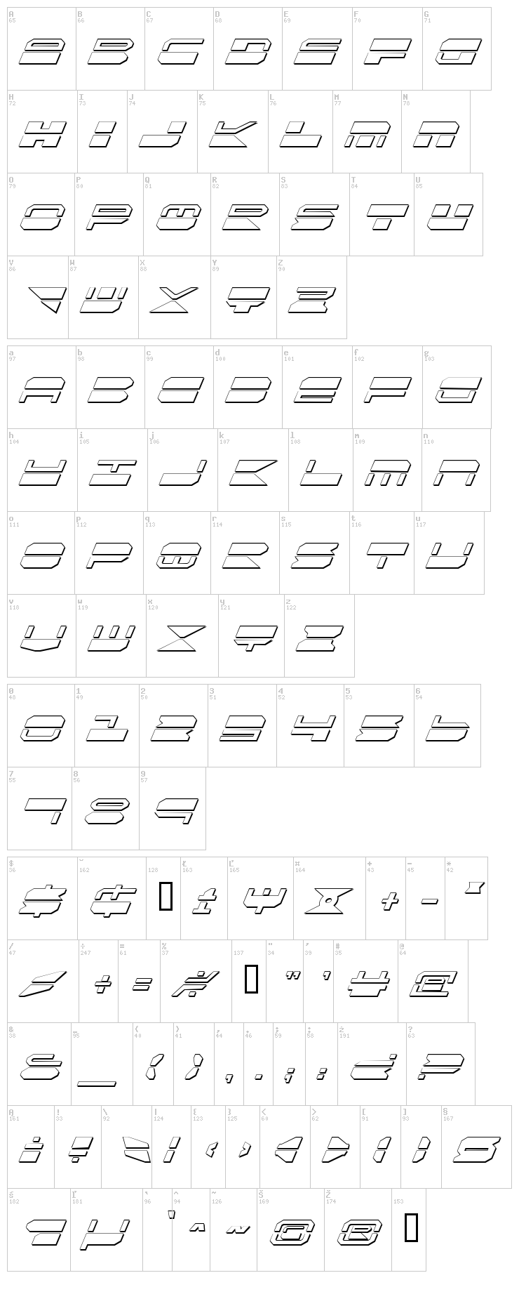 Quick Strike + Tech + Gear + Mark font map