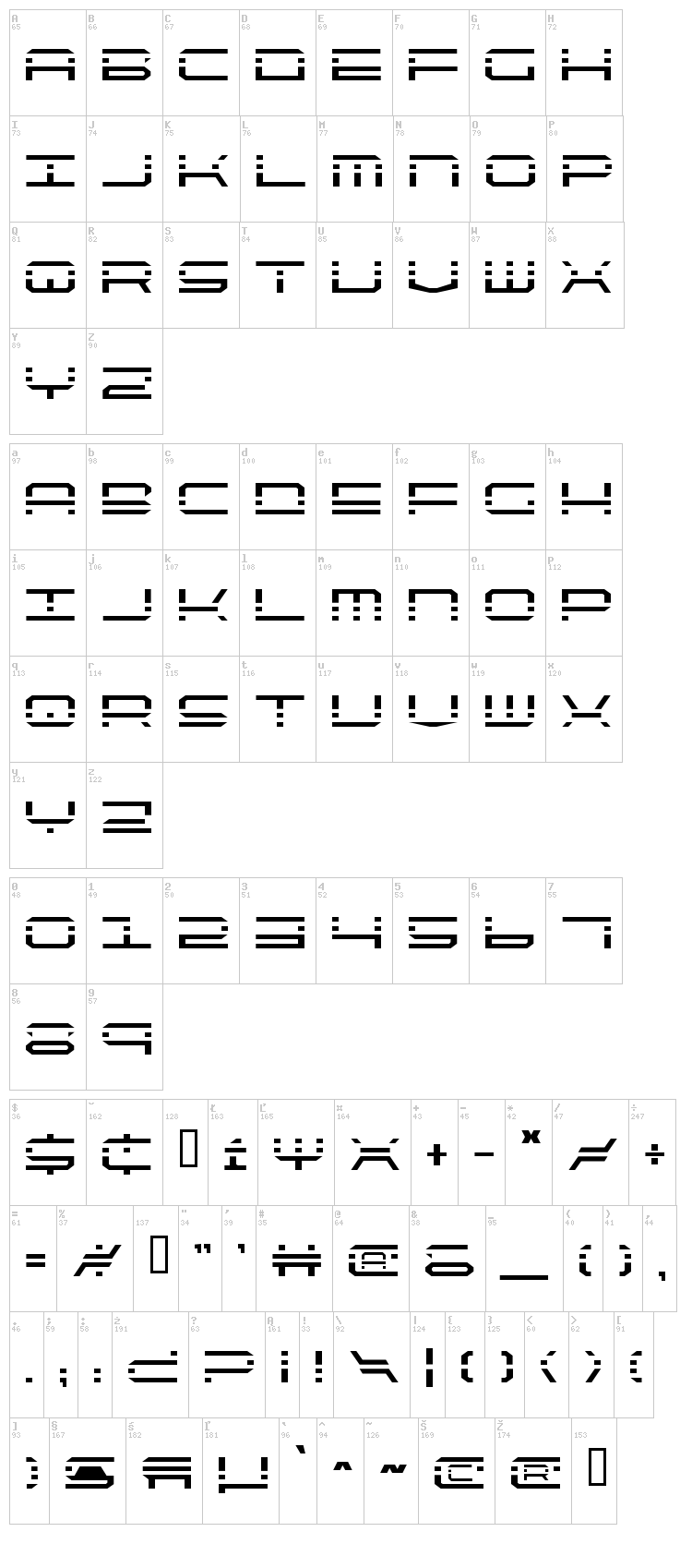 Quick Strike + Tech + Gear + Mark font map