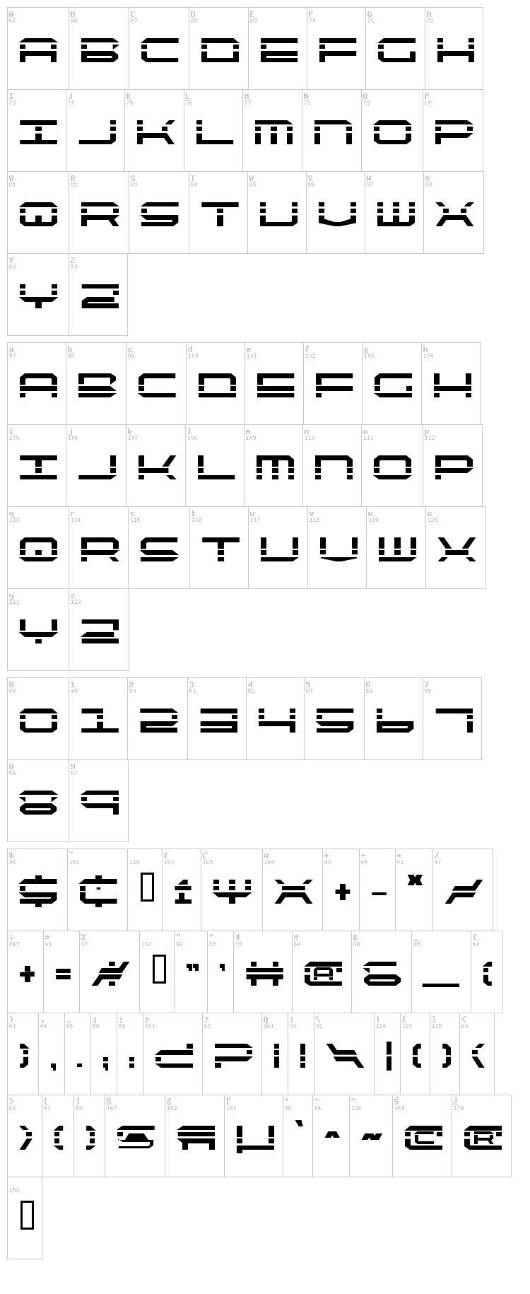 Quick Strike + Tech + Gear + Mark font map