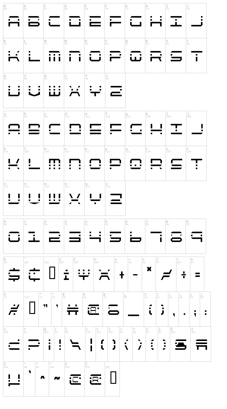 Quick Strike + Tech + Gear + Mark font map