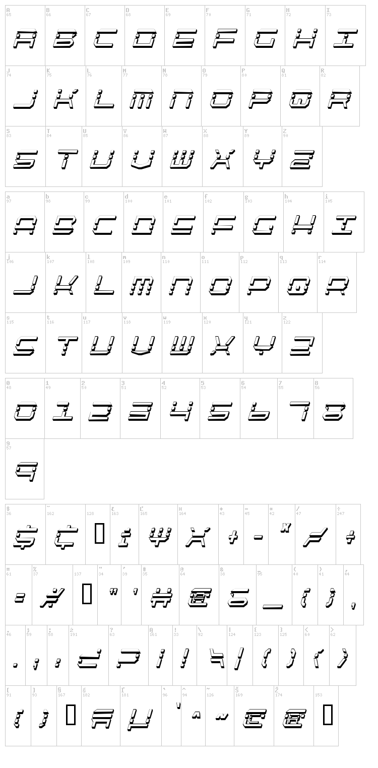 Quick Strike + Tech + Gear + Mark font map