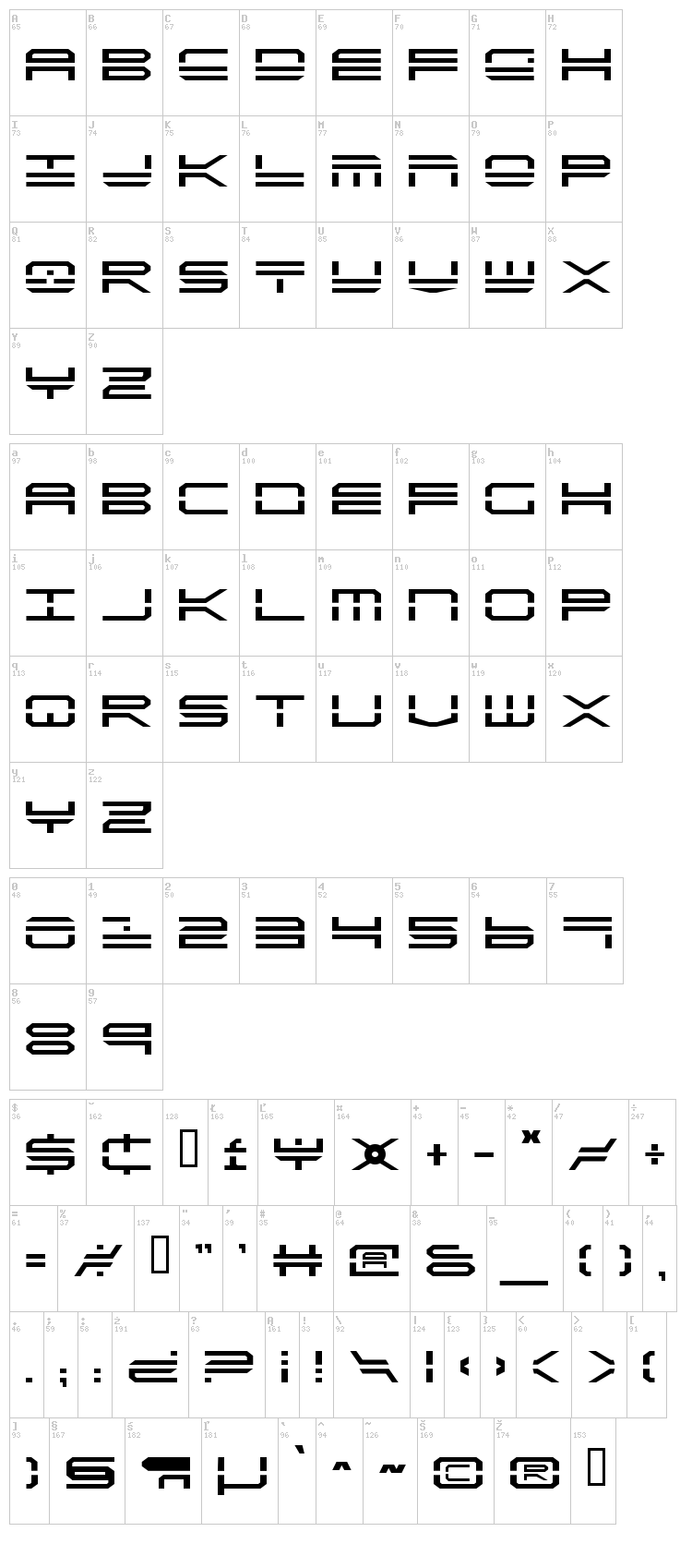 Quick Strike + Tech + Gear + Mark font map
