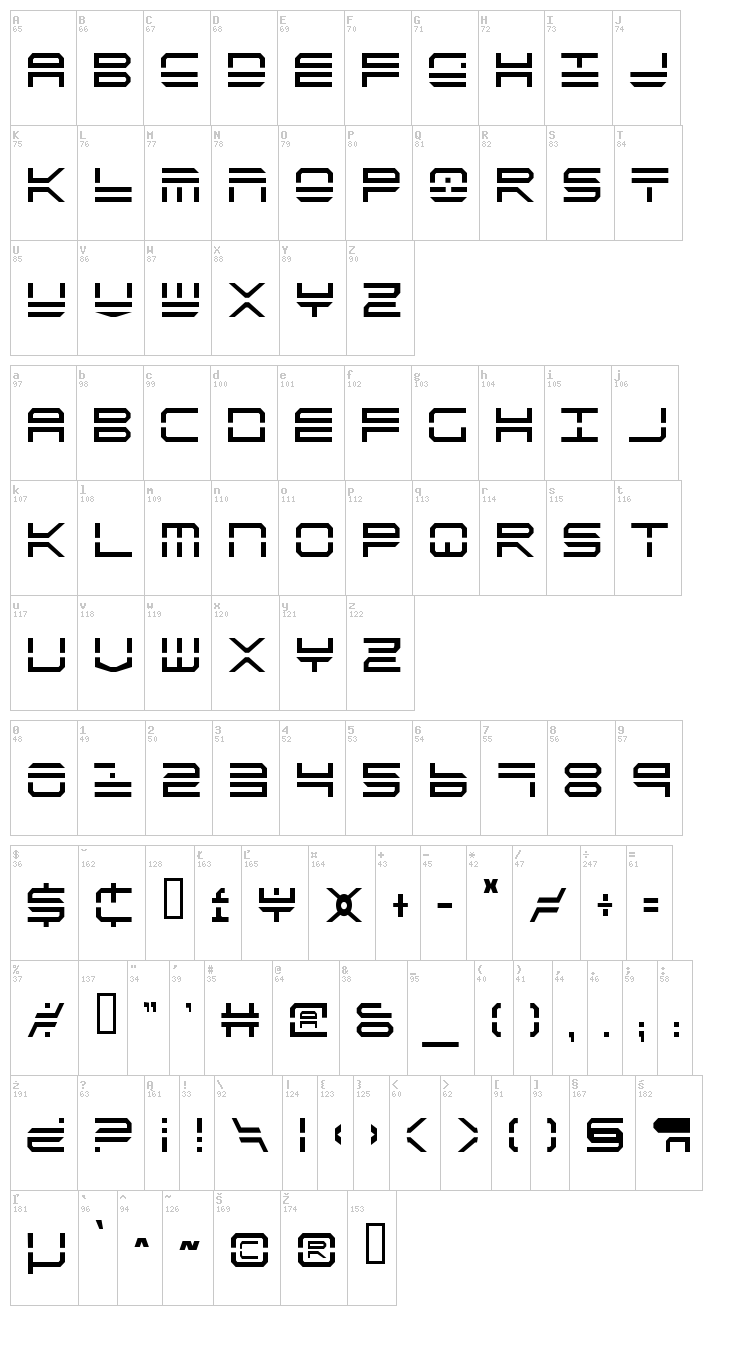 Quick Strike + Tech + Gear + Mark font map