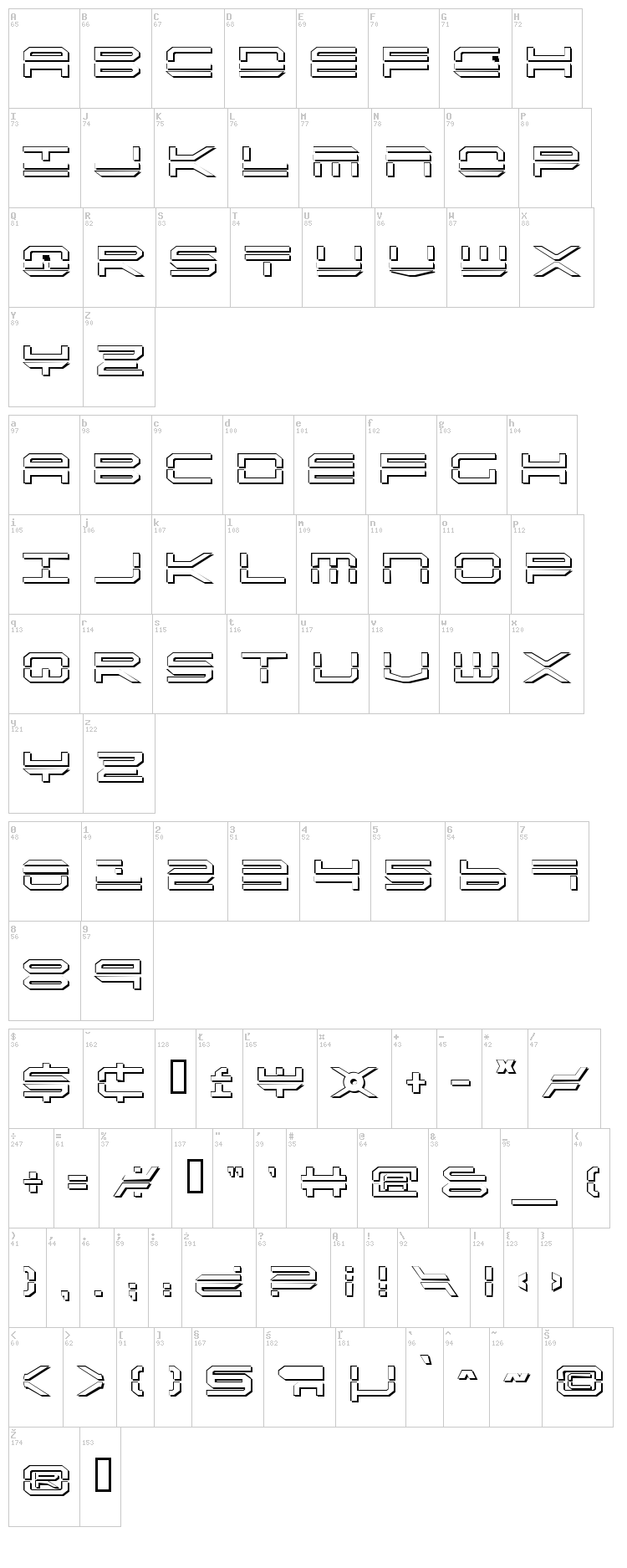 Quick Strike + Tech + Gear + Mark font map