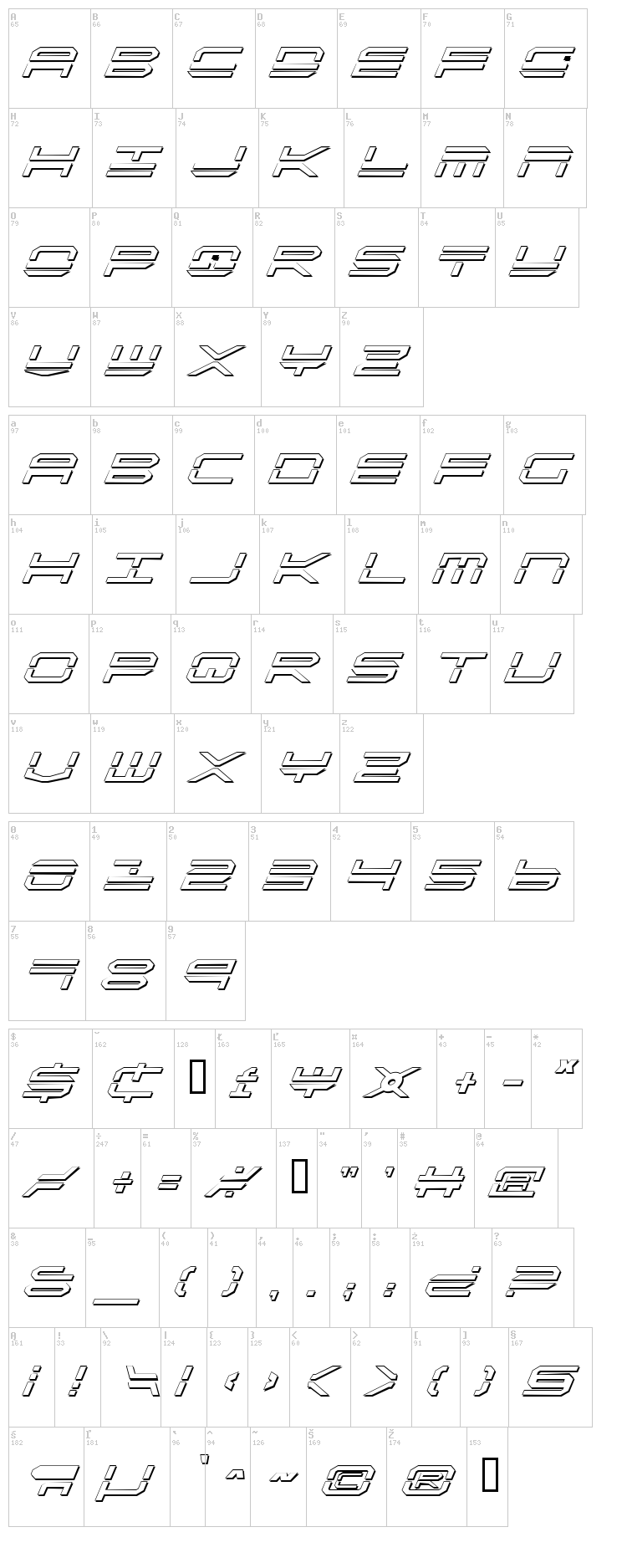 Quick Strike + Tech + Gear + Mark font map