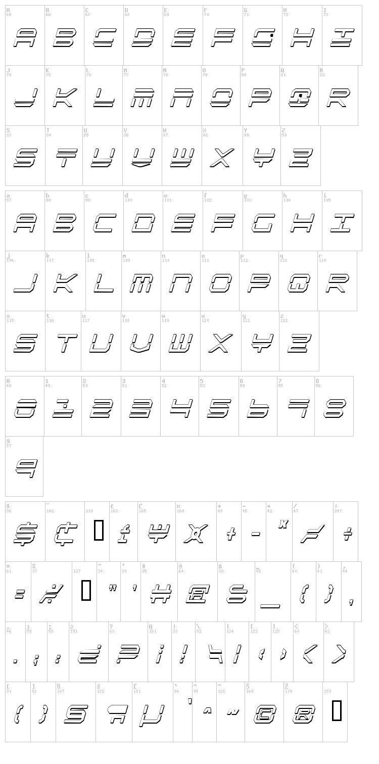Quick Strike + Tech + Gear + Mark font map