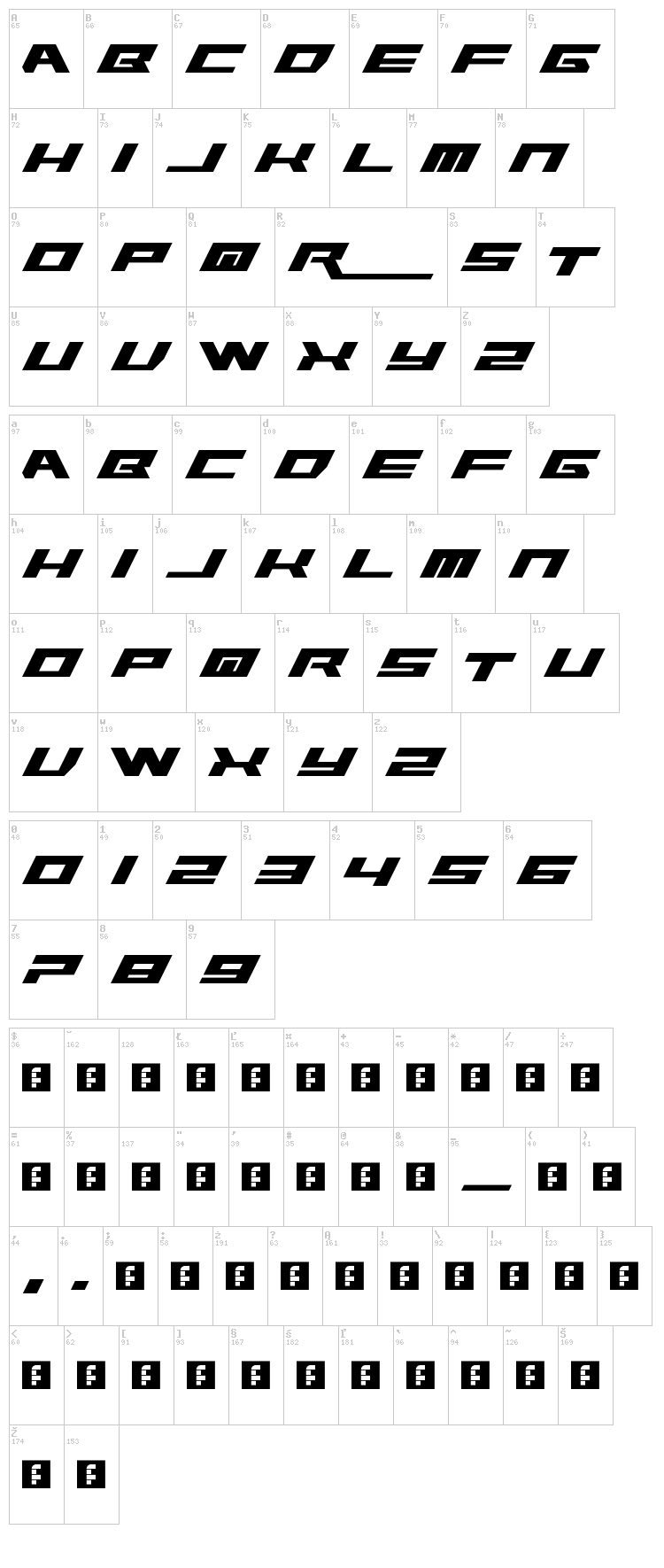 Rawhide Raw 2012 font map