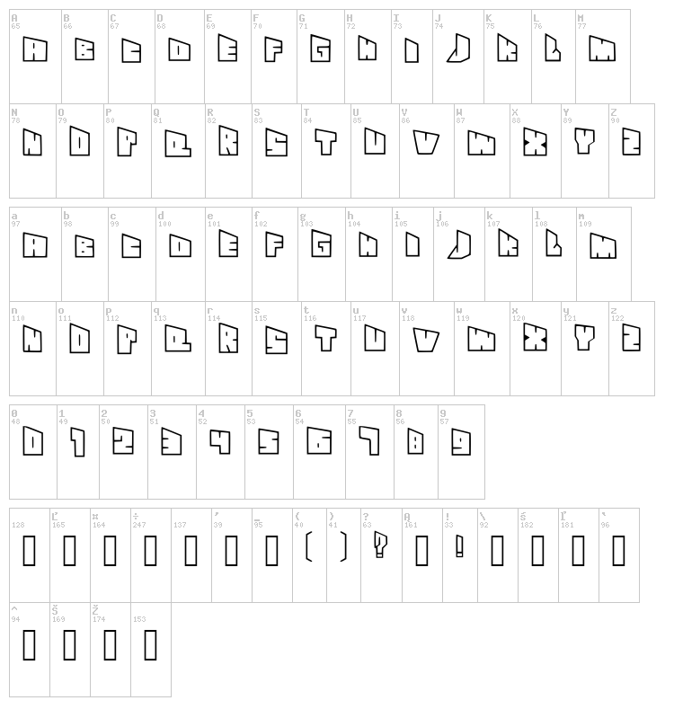 See Through Slanty Font font map