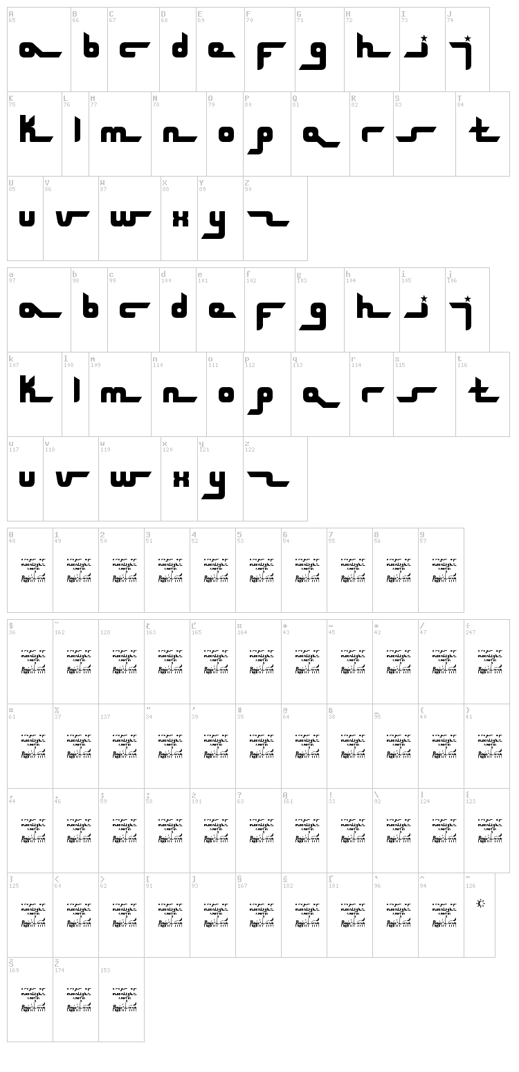 SL Drops Of Moonlight font map