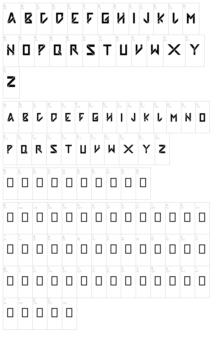 Slashfold font map