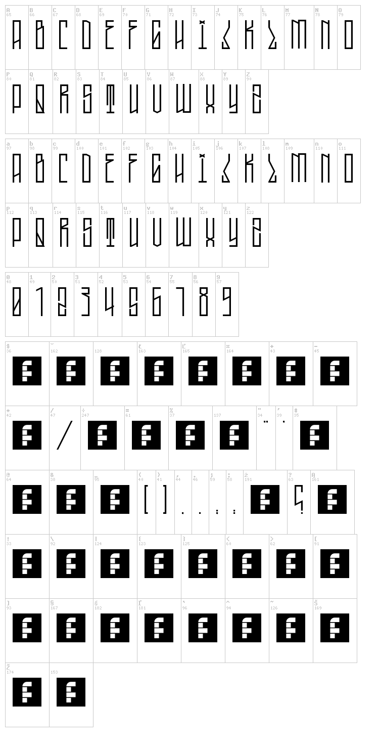 Tall Boy West font map