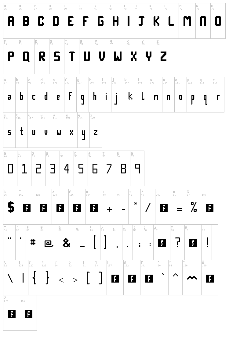 Tech-Nick font map