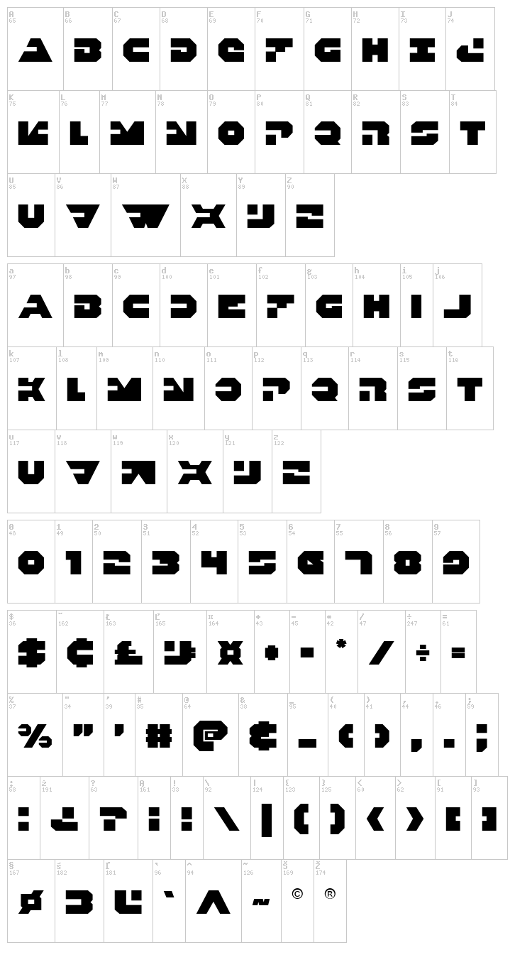 Trigger Man font map