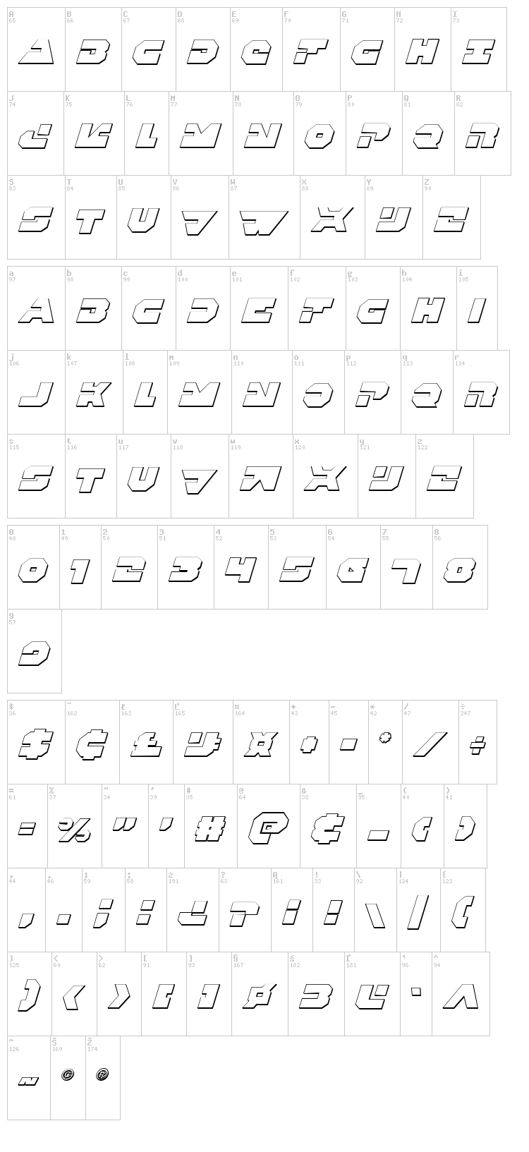 Trigger Man font map
