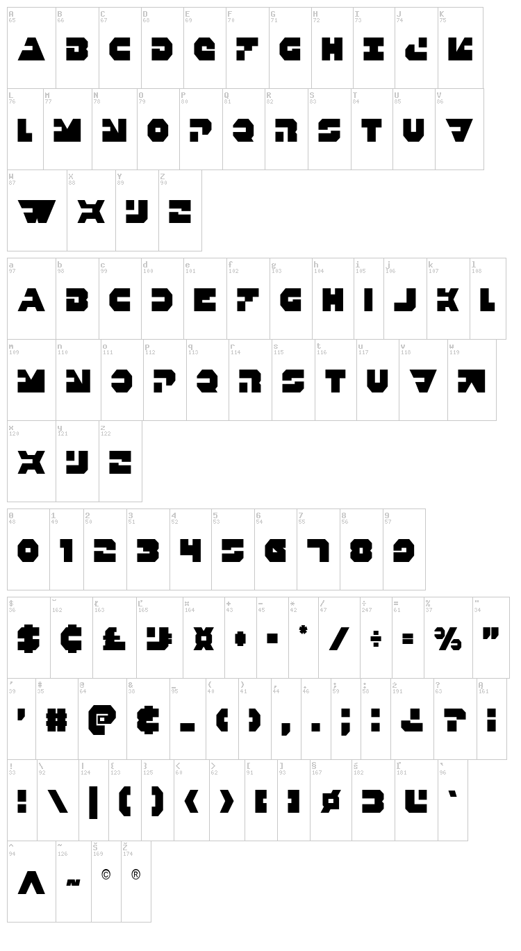 Trigger Man font map