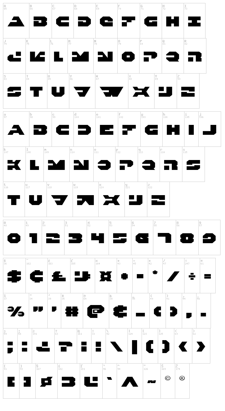 Trigger Man font map
