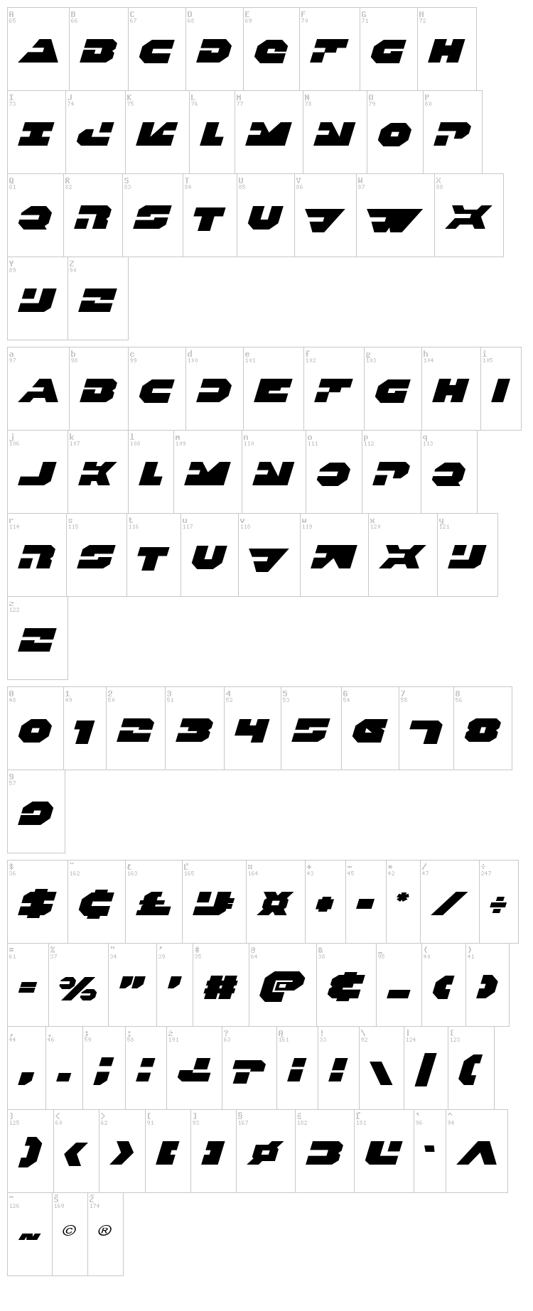Trigger Man font map