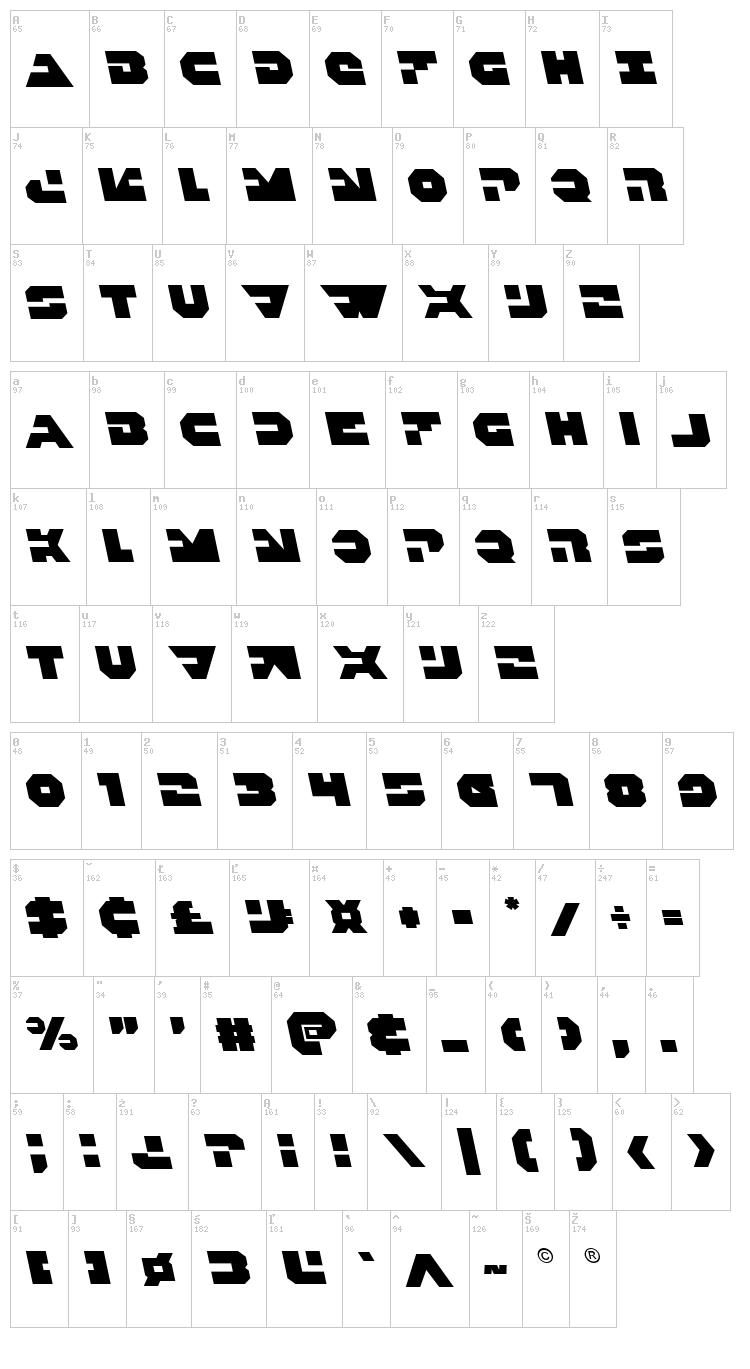 Trigger Man font map