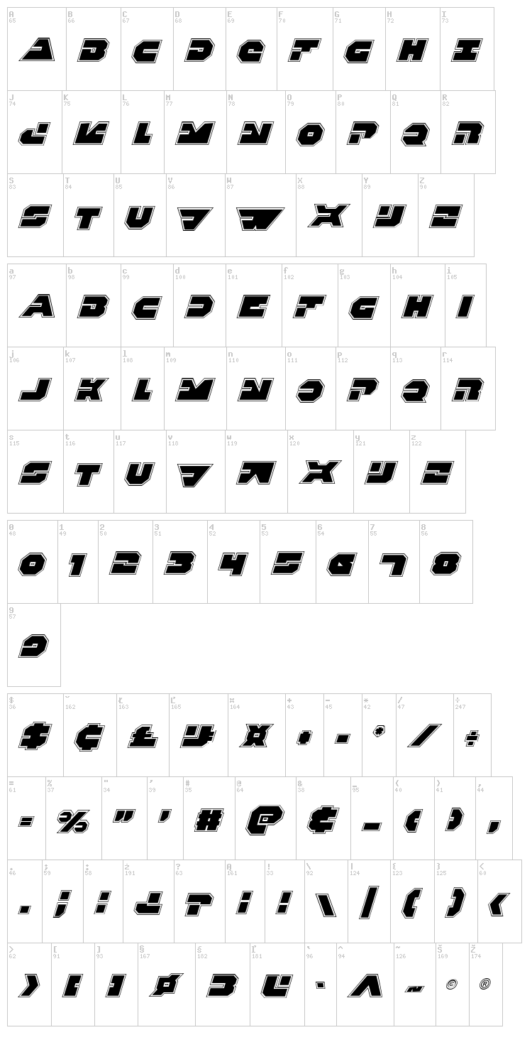 Trigger Man font map