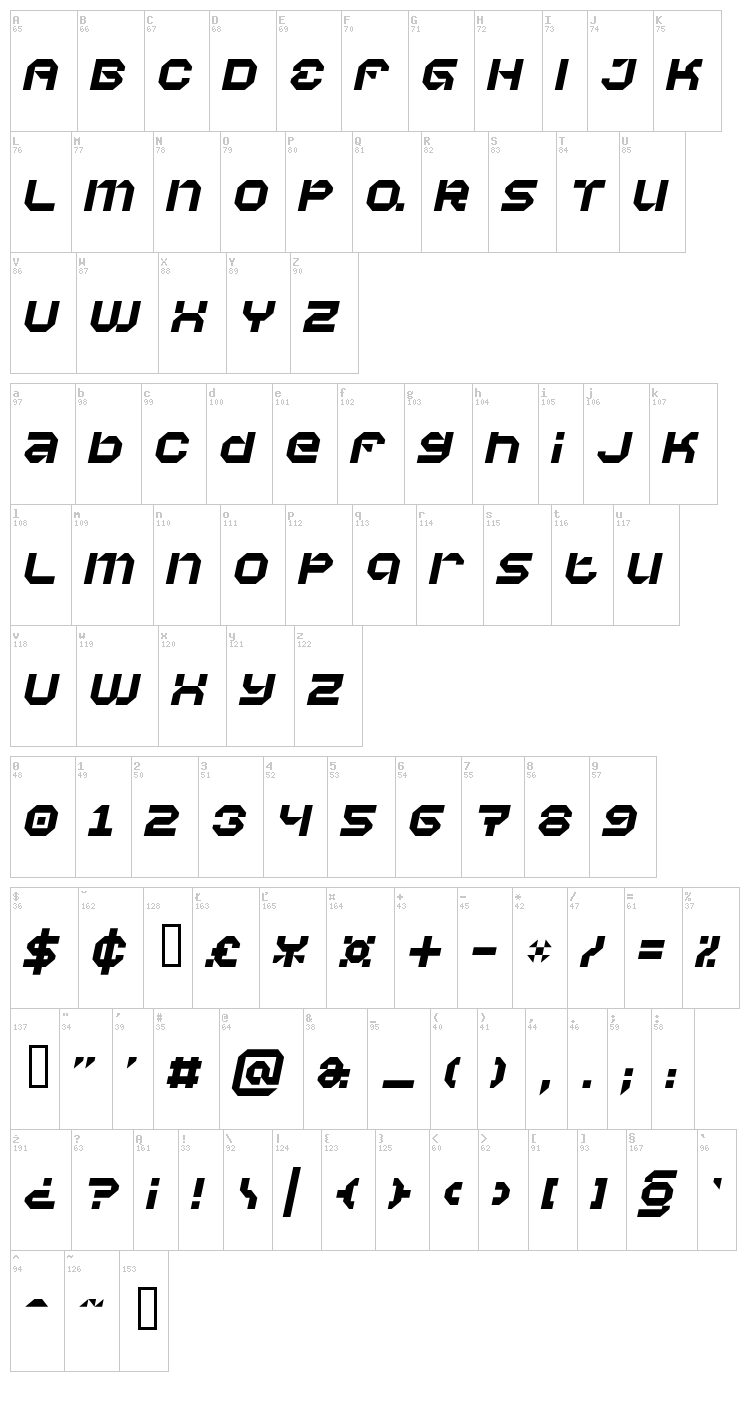 Vaporbyte font map