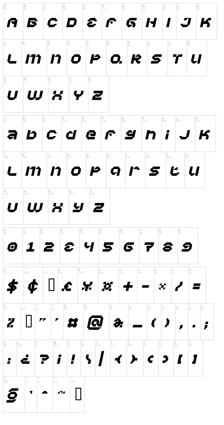 Vaporbyte font map