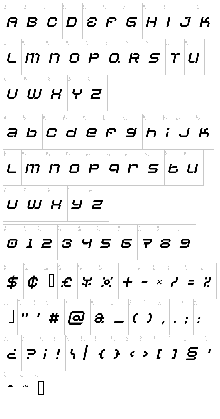 Vaporbyte font map