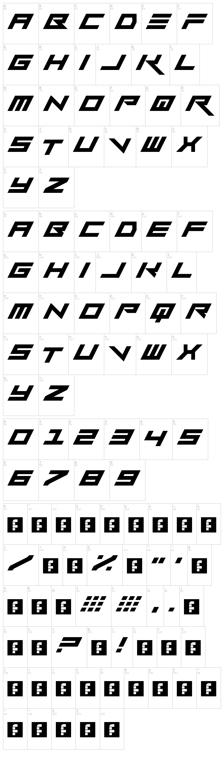 Vermin Vibes Slant font map