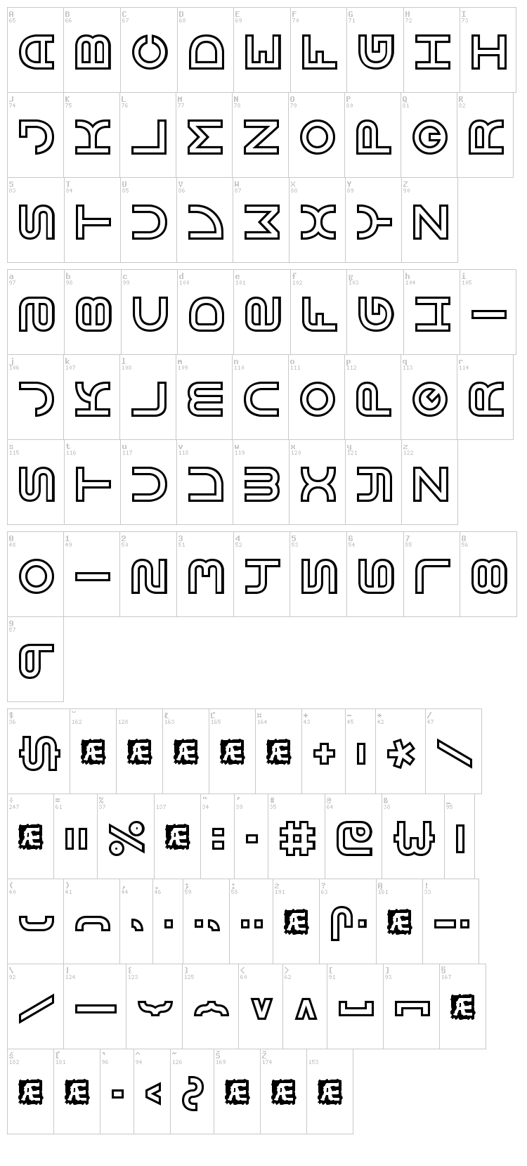 Vertigo font map