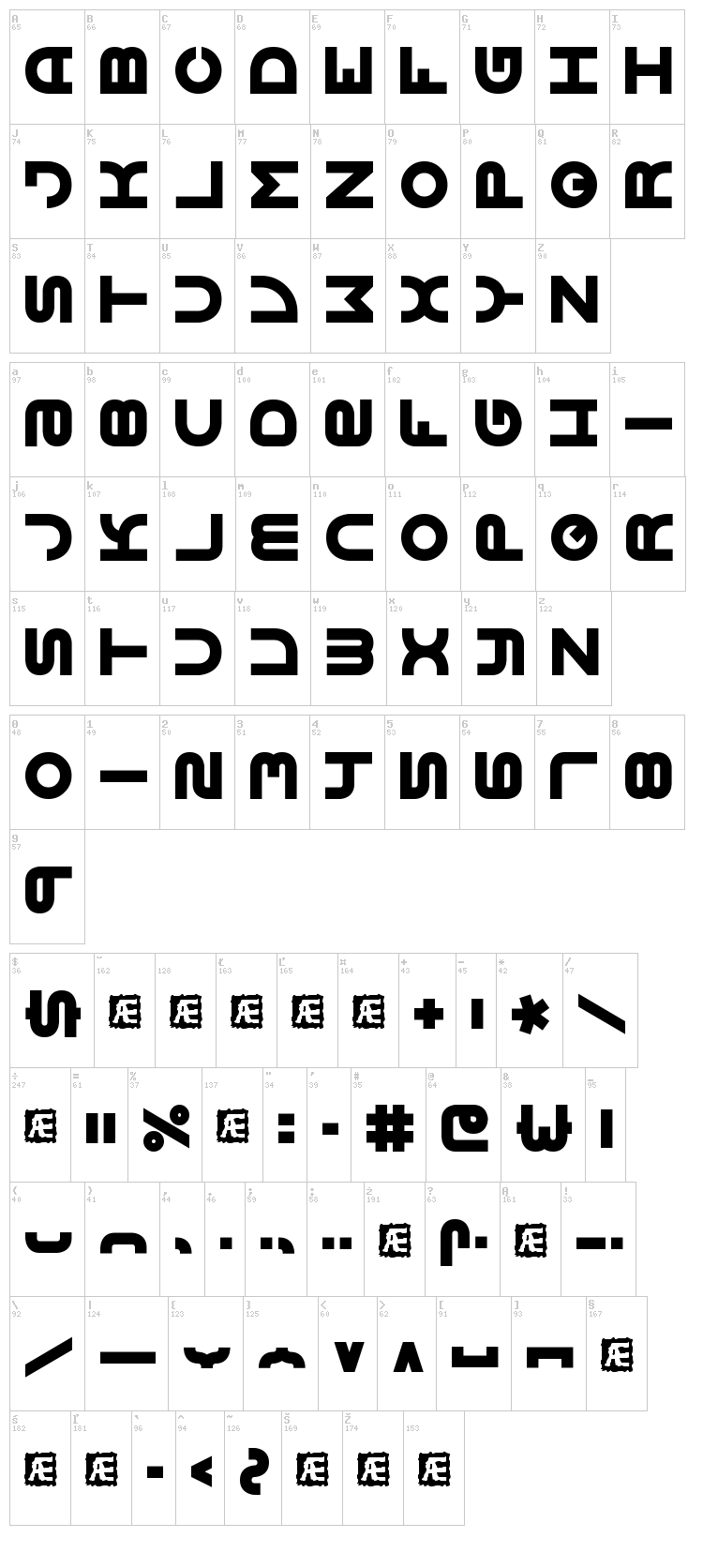 Vertigo font map