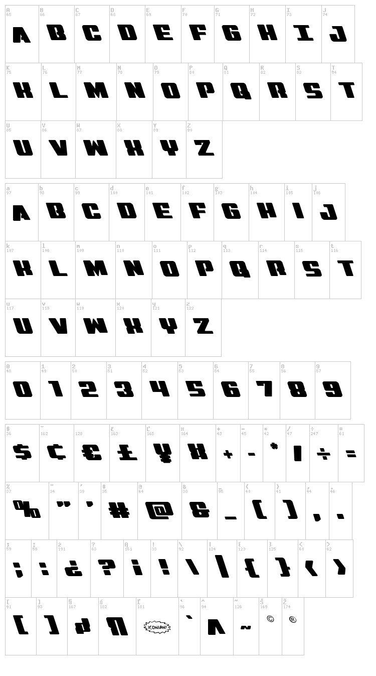 Virgin Hybrid font map