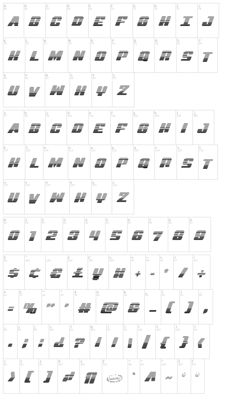 Virgin Hybrid font map