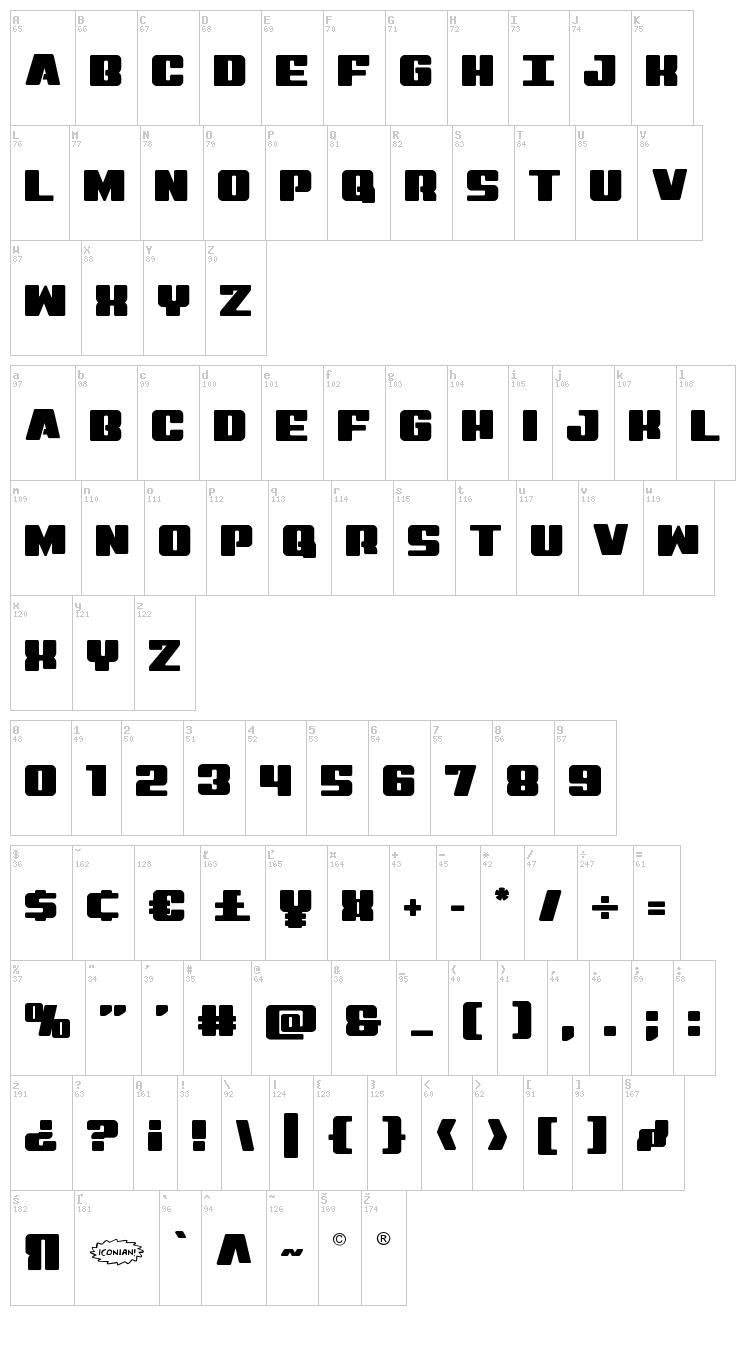 Virgin Hybrid font map
