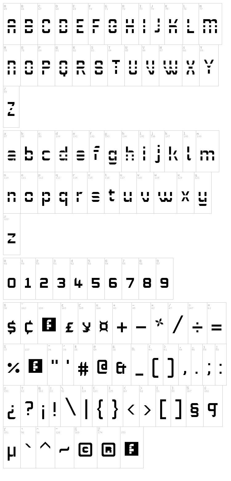 White Lines font map