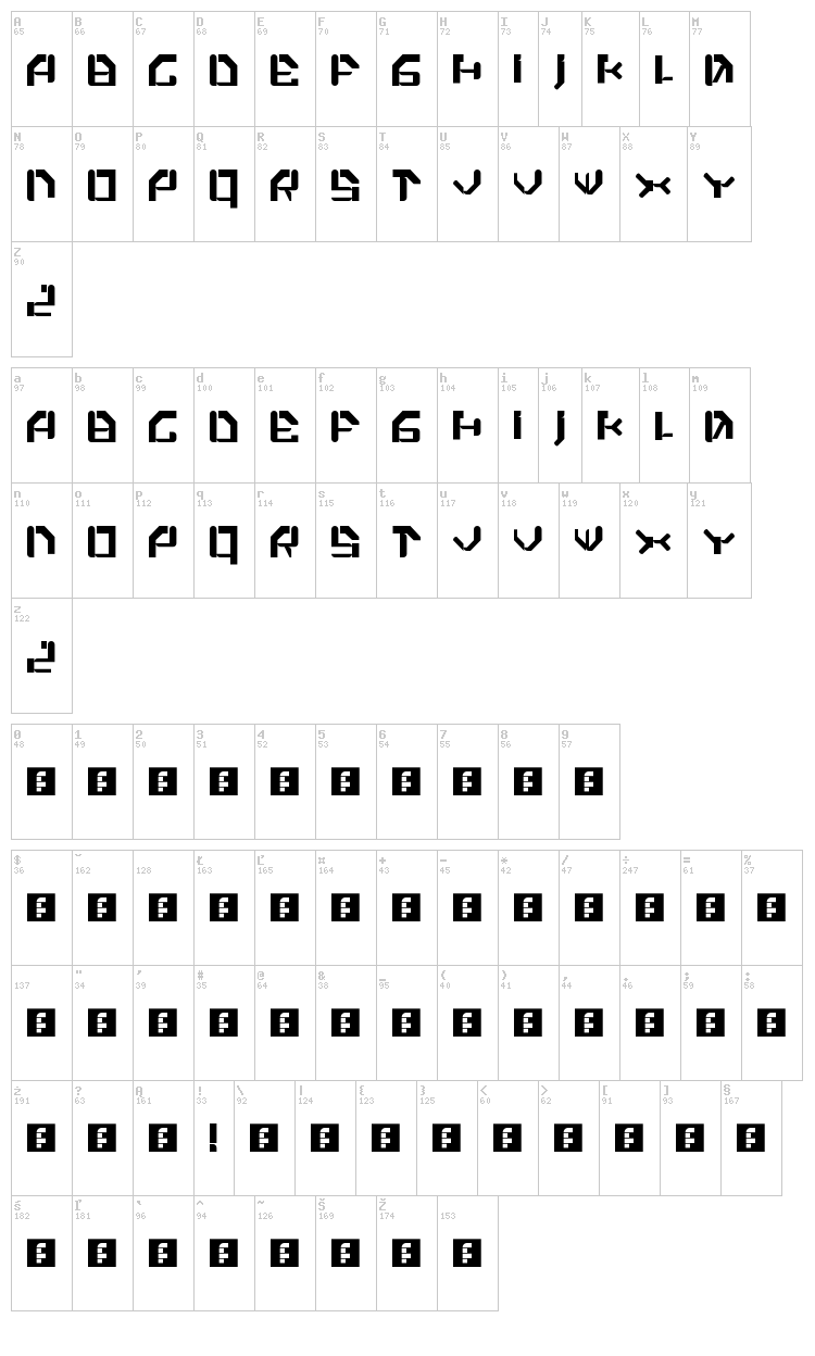 Xiaku! font map