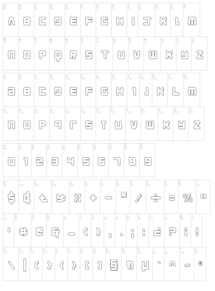Young Techs font map