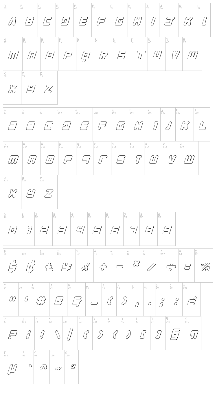 Young Techs font map