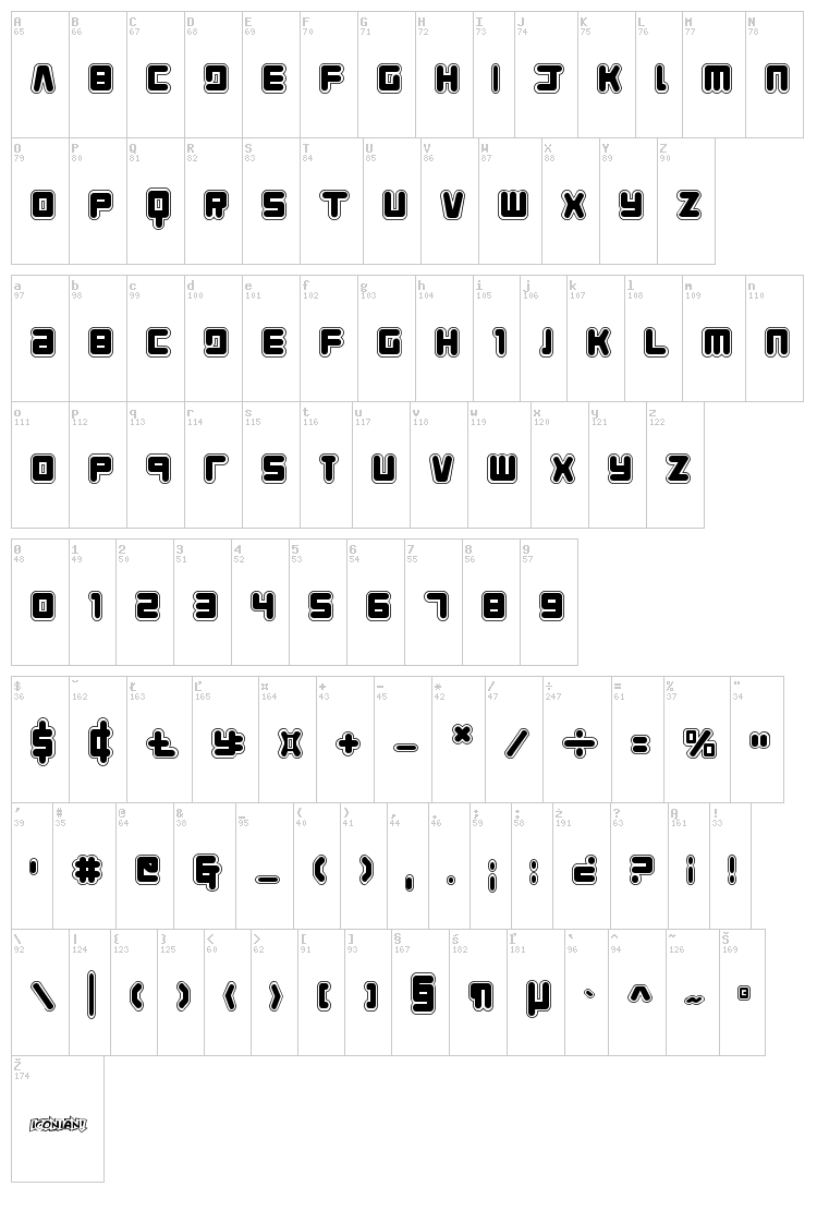 Young Techs font map