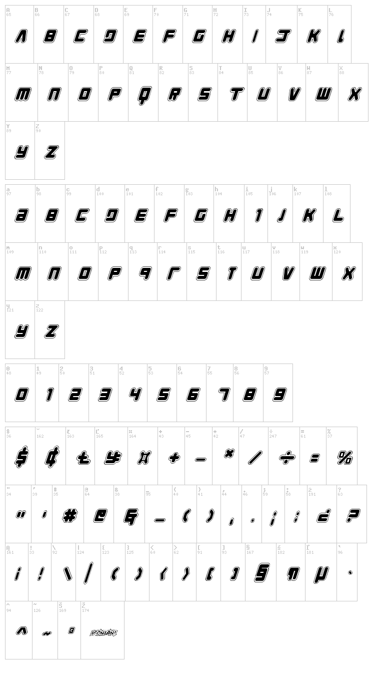 Young Techs font map