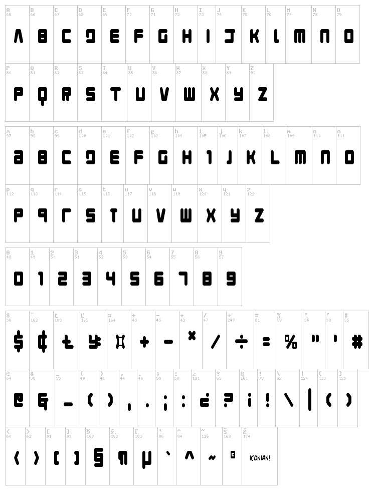 Young Techs font map