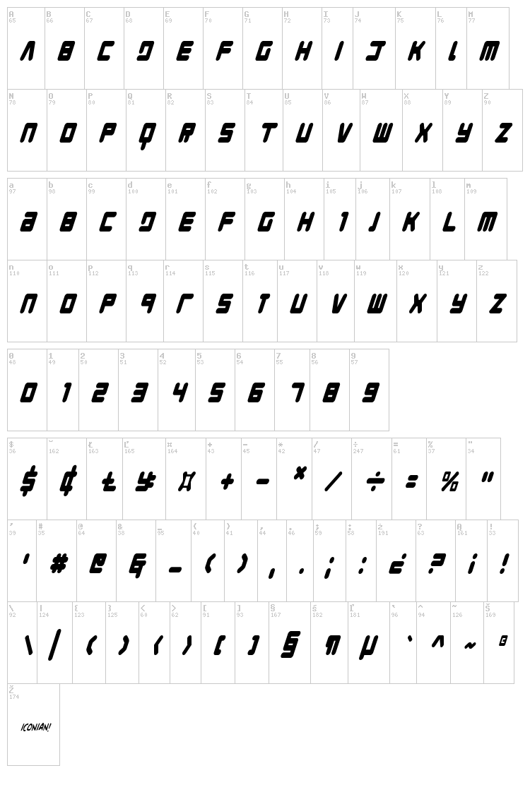 Young Techs font map