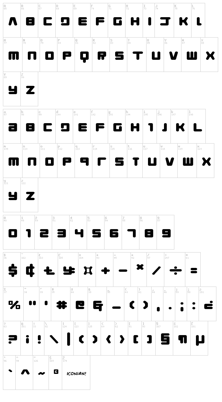 Young Techs font map